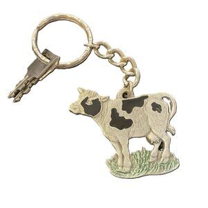 Rawcliffe Pewter 1986 Keychain Cow Bovine Farm Animal Signed P. Davis 1.75 in